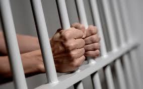 A pair of hands are holding on to bars.