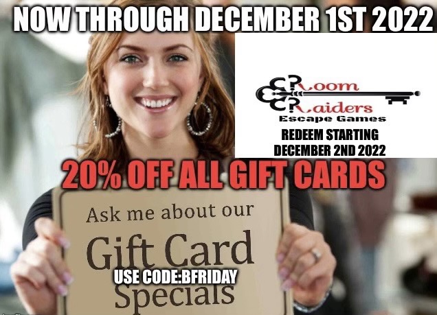 A couple of people holding up signs with the words " ask me about our gift card specials ".