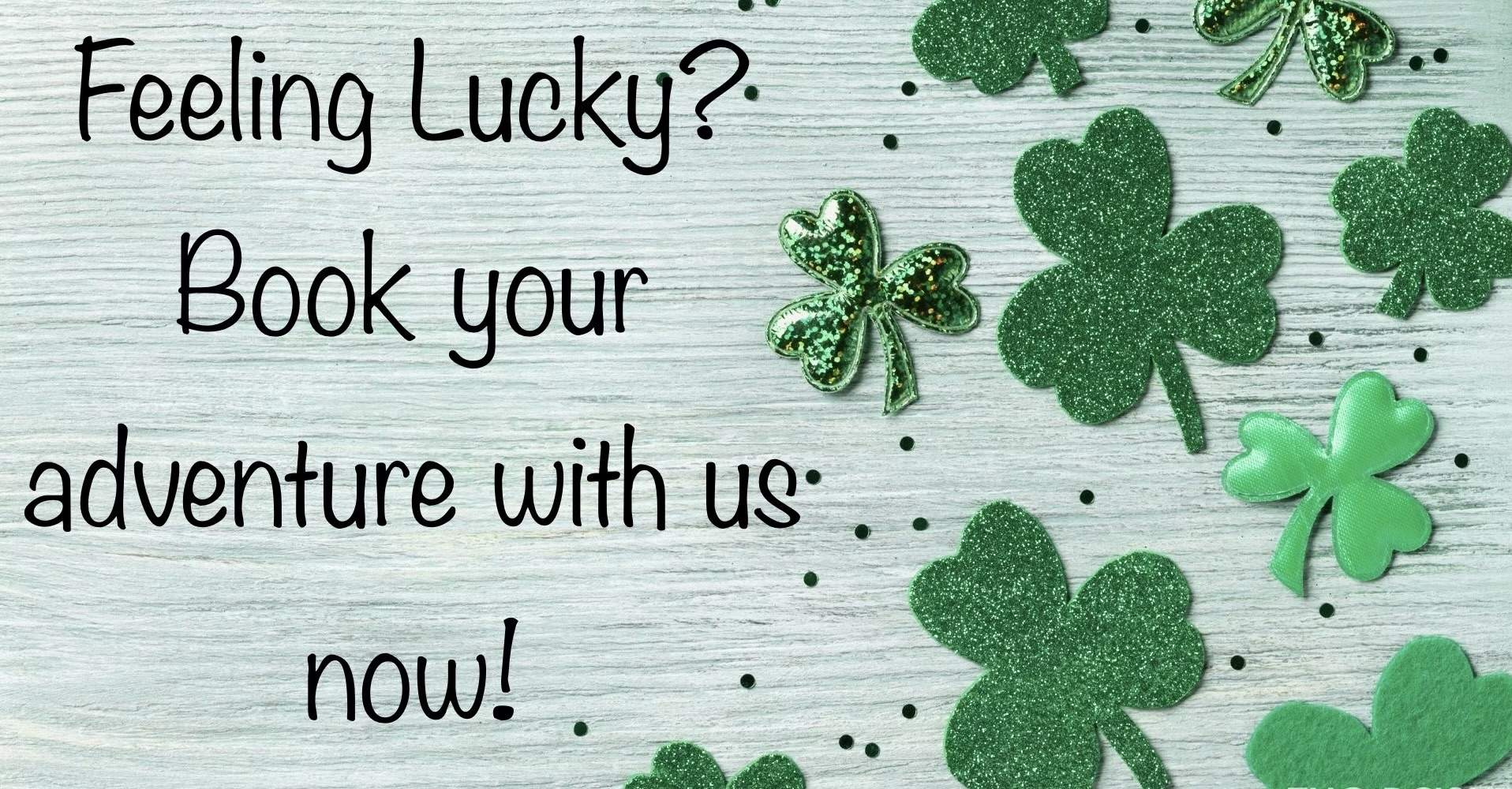 A wooden sign with green shamrocks and the words " lucky ?"
