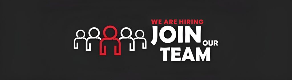 Graphic inviting people to join a team with bold text and icons.