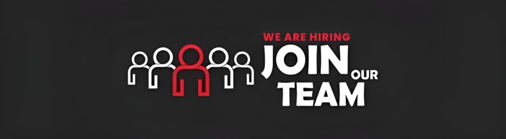 Graphic encouraging people to join a team with bold text and icons.
