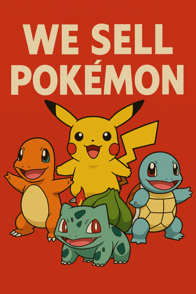 Four popular Pokémon characters posing together against a red background.
