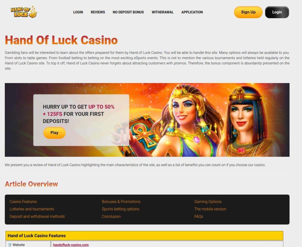 Casino website with promotional offer banner.