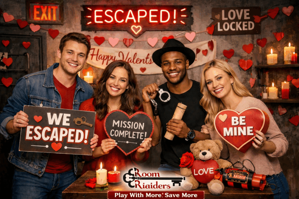 Friends celebrate Valentine's escape room victory
