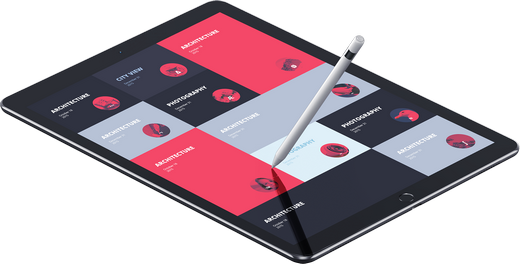 A tablet with a stylus on it.